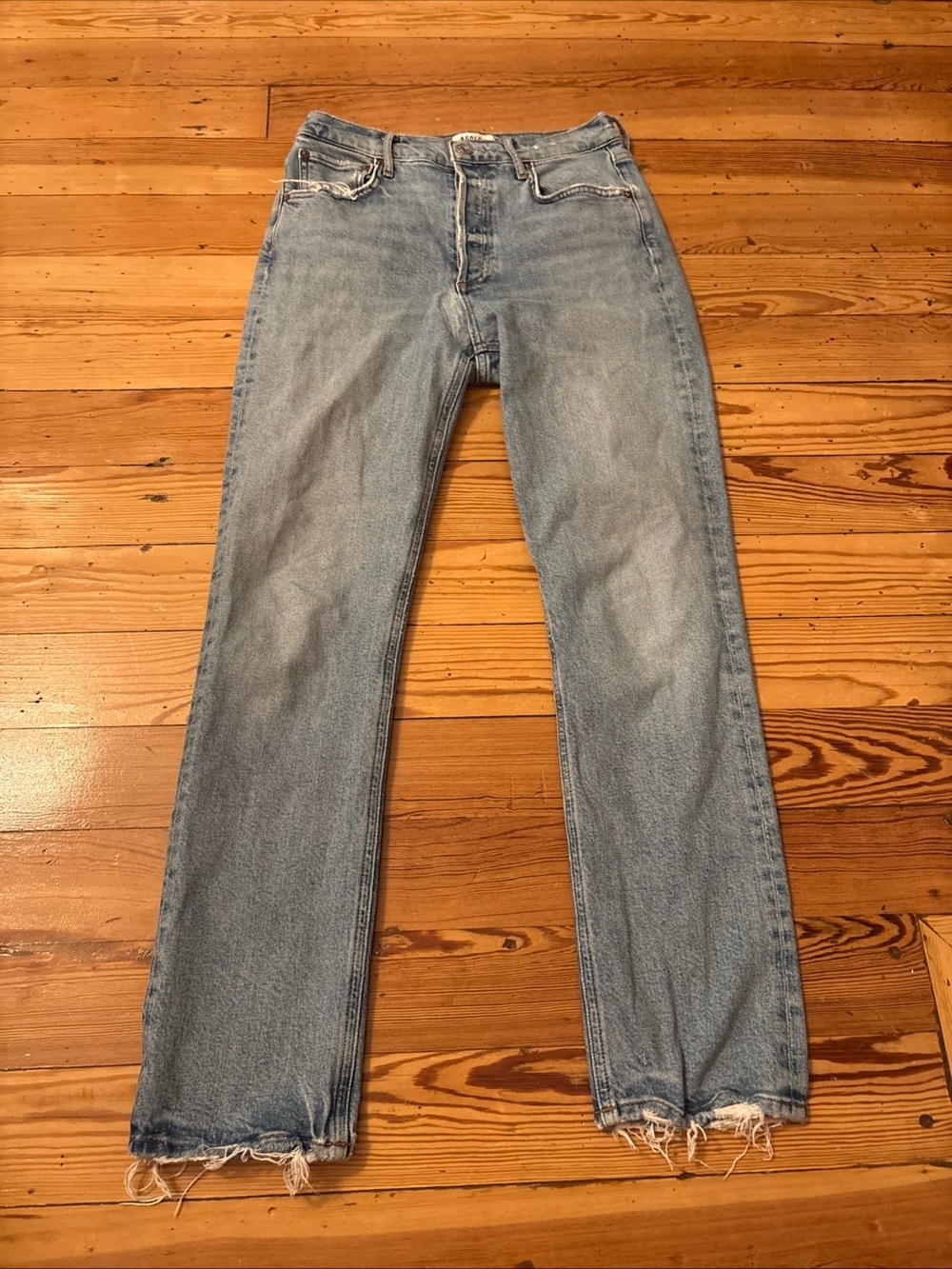 AGOLDE Riley Long Straight Jeans Cove Blue Size 26  Button Fly